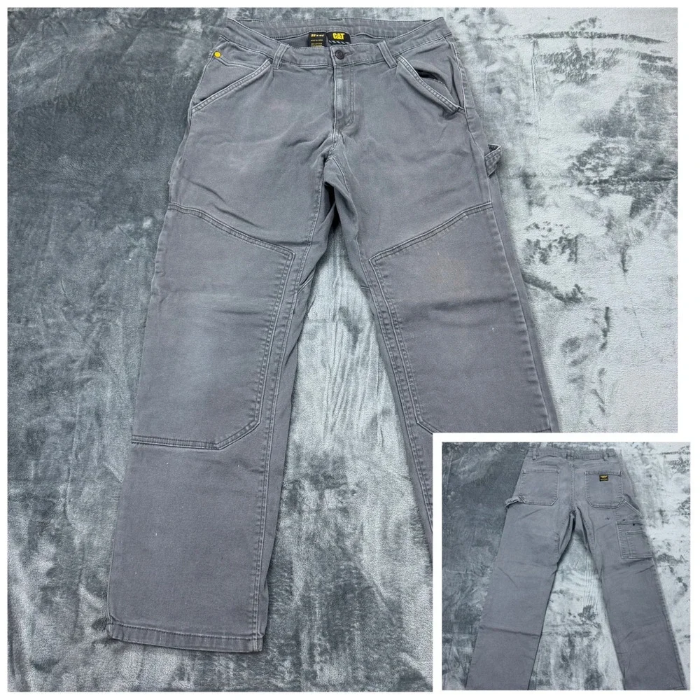 CAT Caterpillar Mens Grey Double Knee Work Pants 32x32 Utility Carpenter 1554304